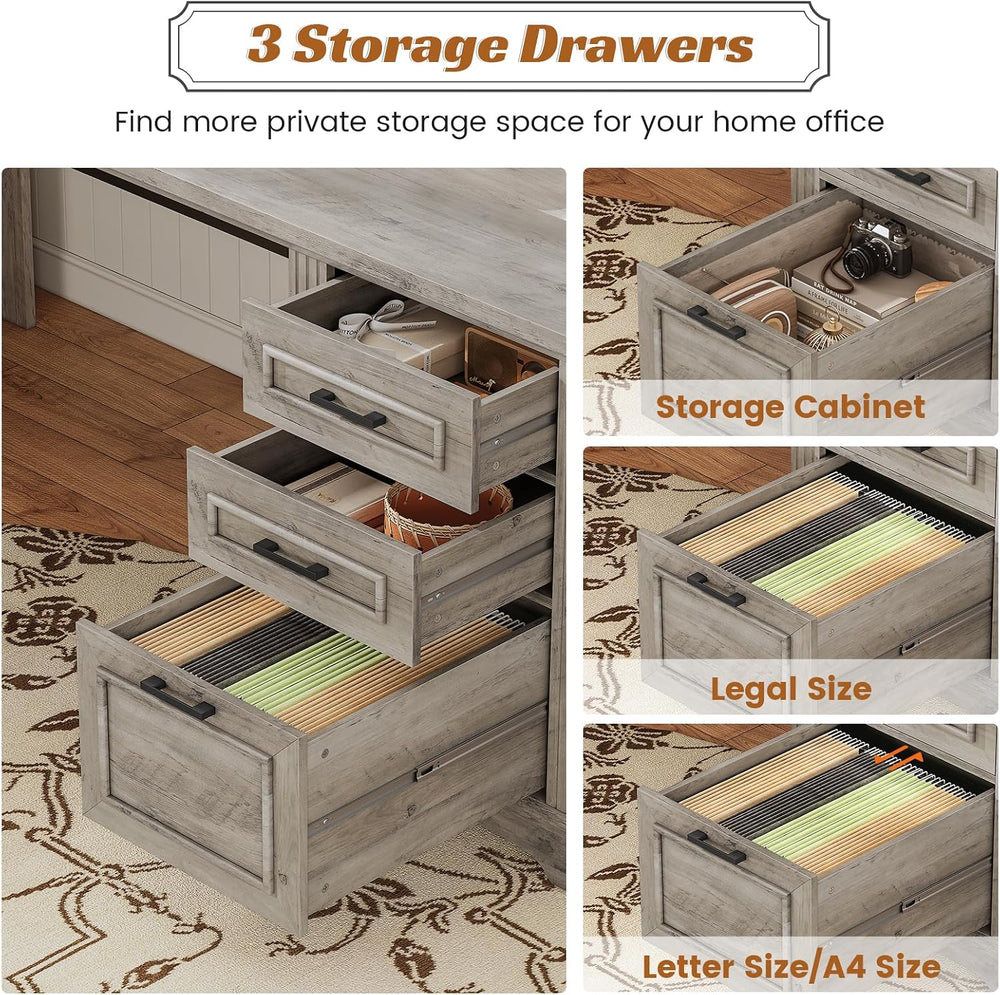 SEDETA Executive Office Desk with 3 Drawers, Farmhouse 55" Computer Desk...