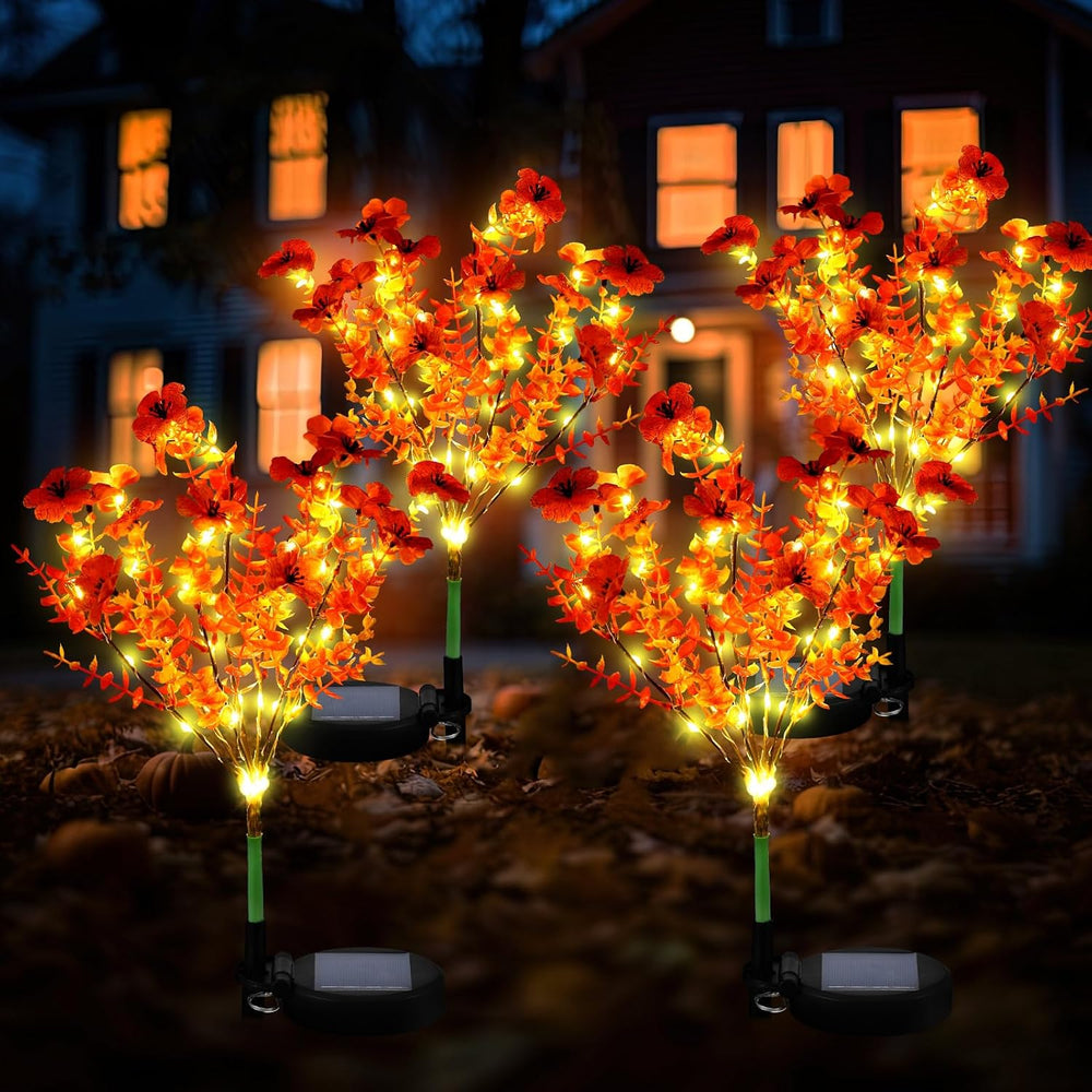 Glooglitter 4 Pack Orange Solar Flower Stake Light Outdoor Garden, Violet