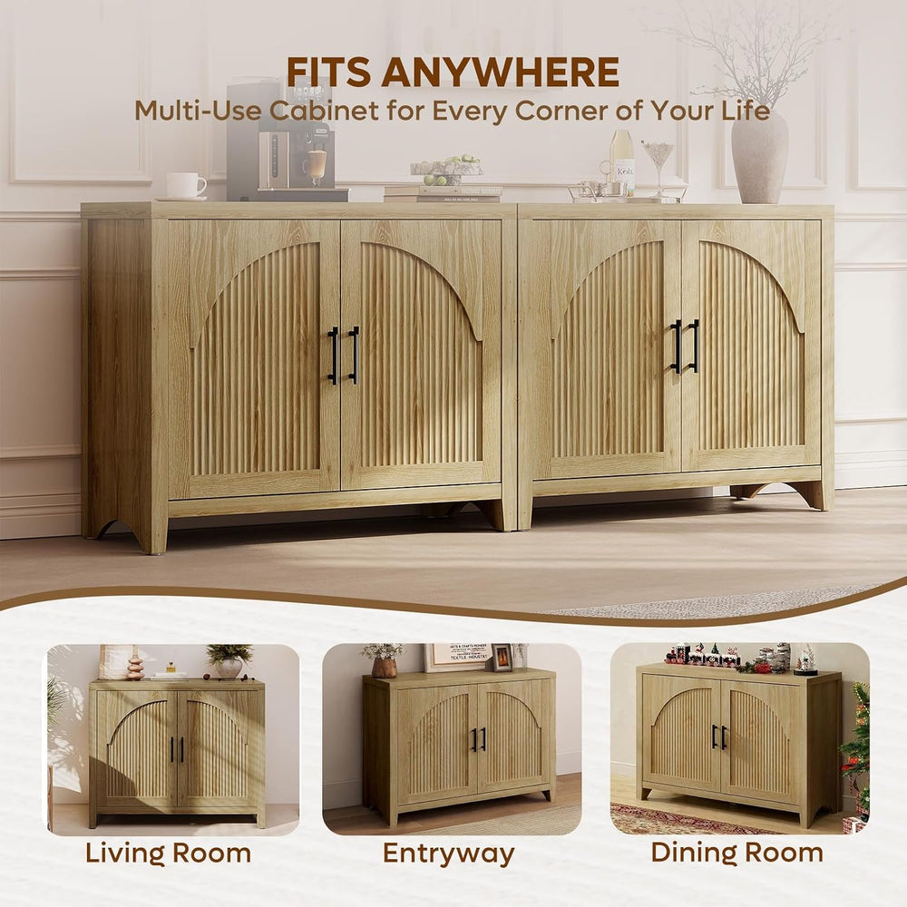 Bestier 73" Fluted Sideboard Buffet Cabinet with Storage, Natural Oak