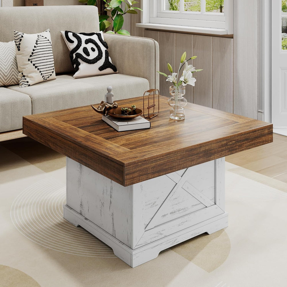 Lareth 31.5 in Farmhouse Coffee Table for Living Room with X-Design, Square