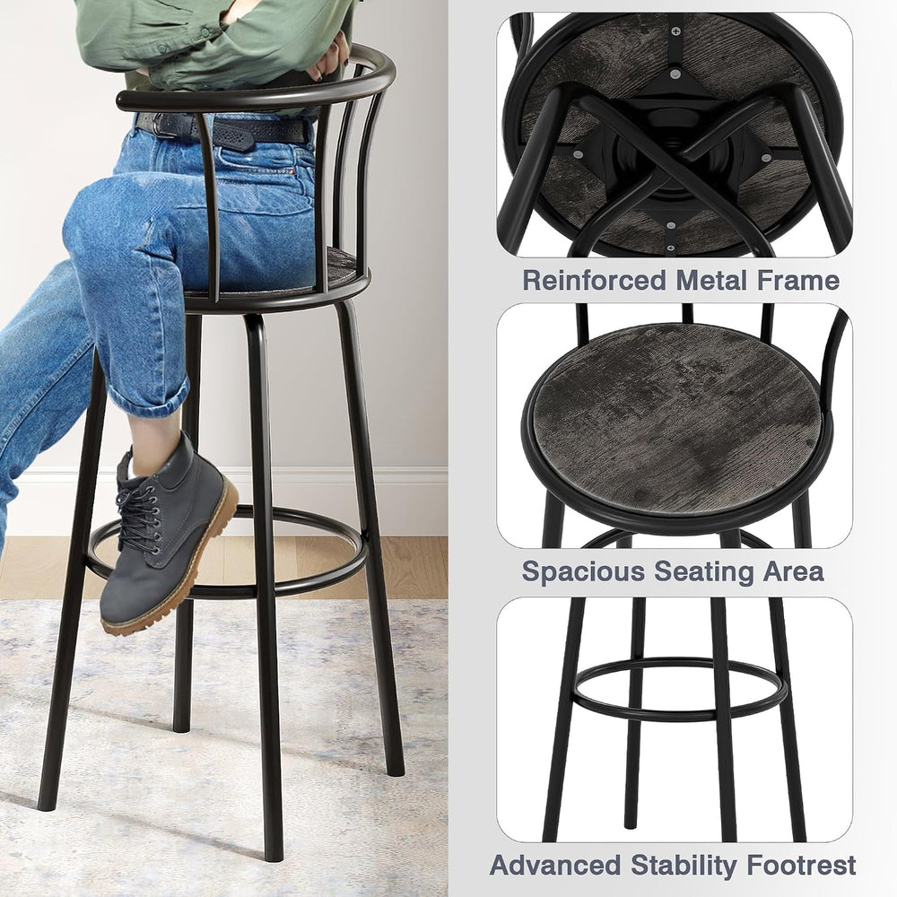 VECELO Swivel Bar Stools Set of 2, Counter Height Chairs, Dark Grey