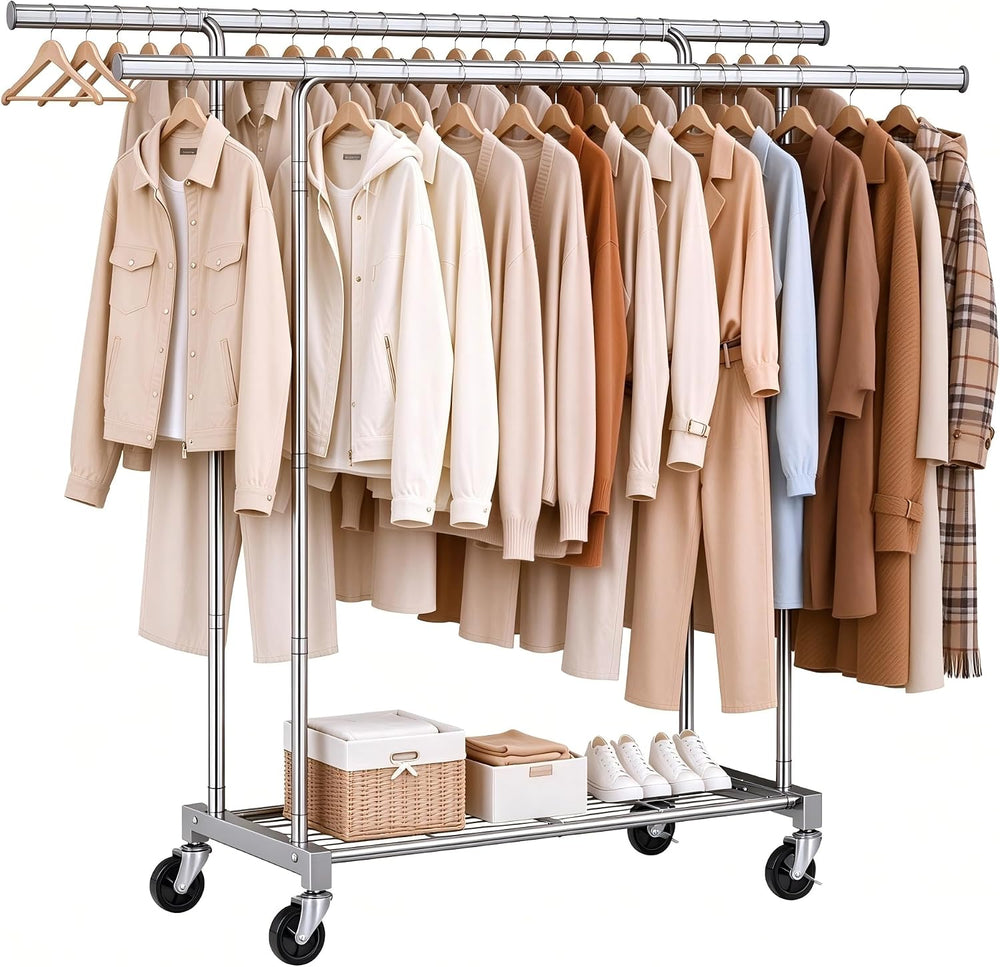FAVOOSTY Portable Clothes Rack for Hanging, Extending Garment Rack, Chrome