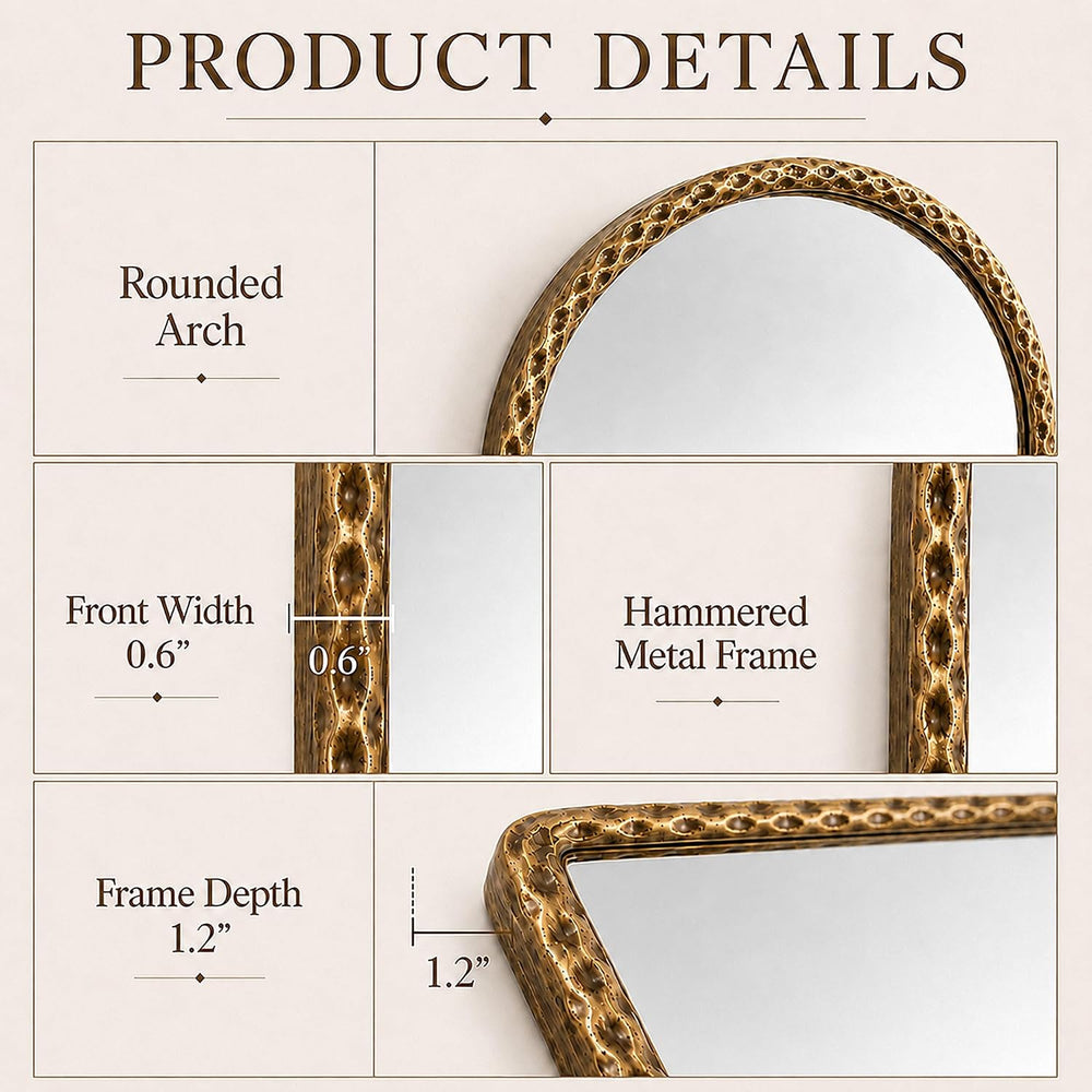 24"x36" Hammered Antique Gold Arched Bathroom Vanity Wall Mirror