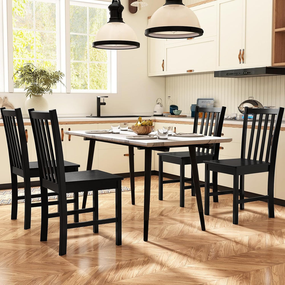 GIANTEX Black Dining Chairs Set of 4, Solid Rubber Wood Kitchen Chairs