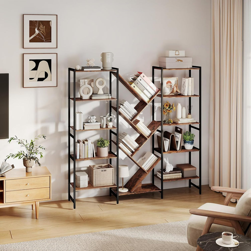 Somdot Triple 5 Tier Bookcase, 17 Open Display Shelves Industrial Bookshelf