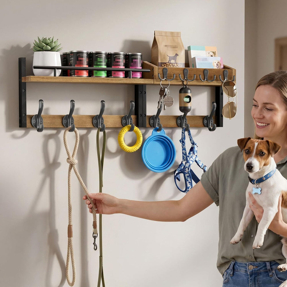 29” Coat Rack Wall Mount with Shelf, Coat and Key Hanger with Metal Hooks