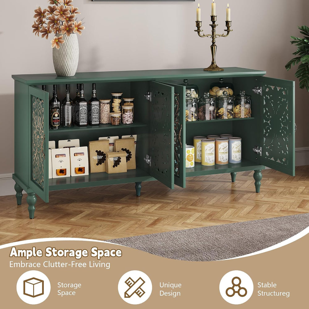 ARTPOWER 61.8" Hollow Carved Accent Cabinet with 4 Doors for Living Room