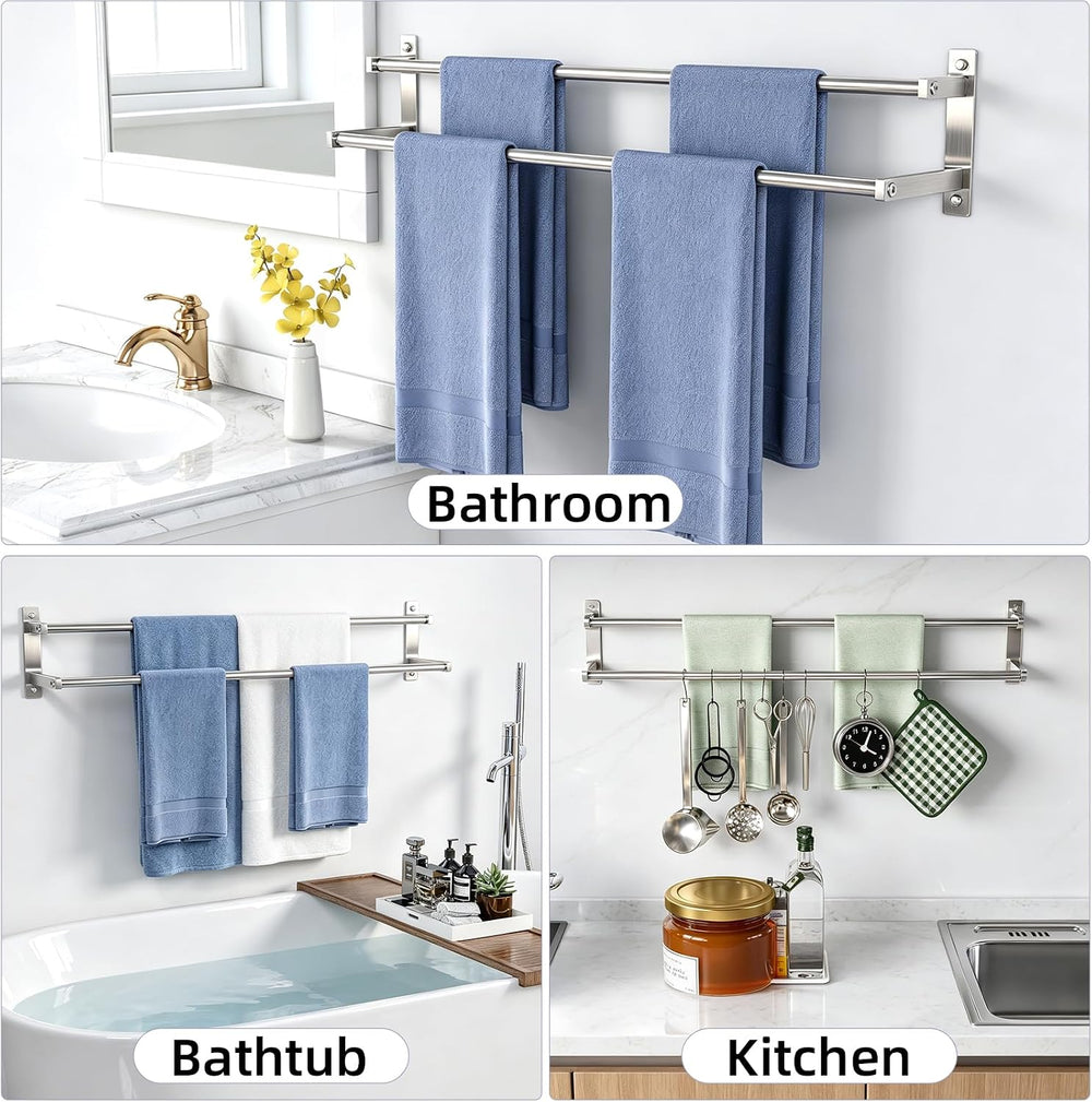 Double Towel Bar, 32Inch Towel Rack for Bathroom, Brushed Nickel