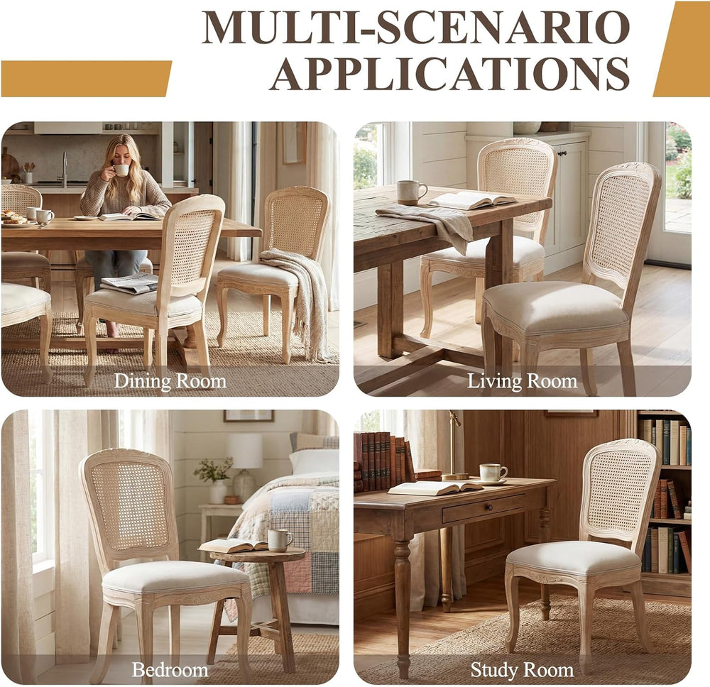 chairus French Country Dining Chairs Set of 2, Upholstered Linen Dining Room ...