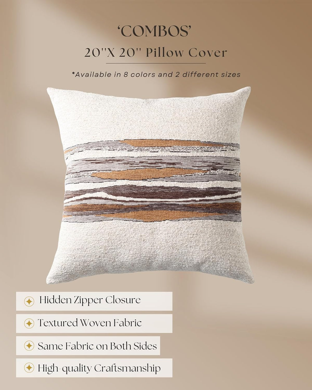 Throw Pillow Covers, Pack of 1, Combos, Mustard, 20"x20"