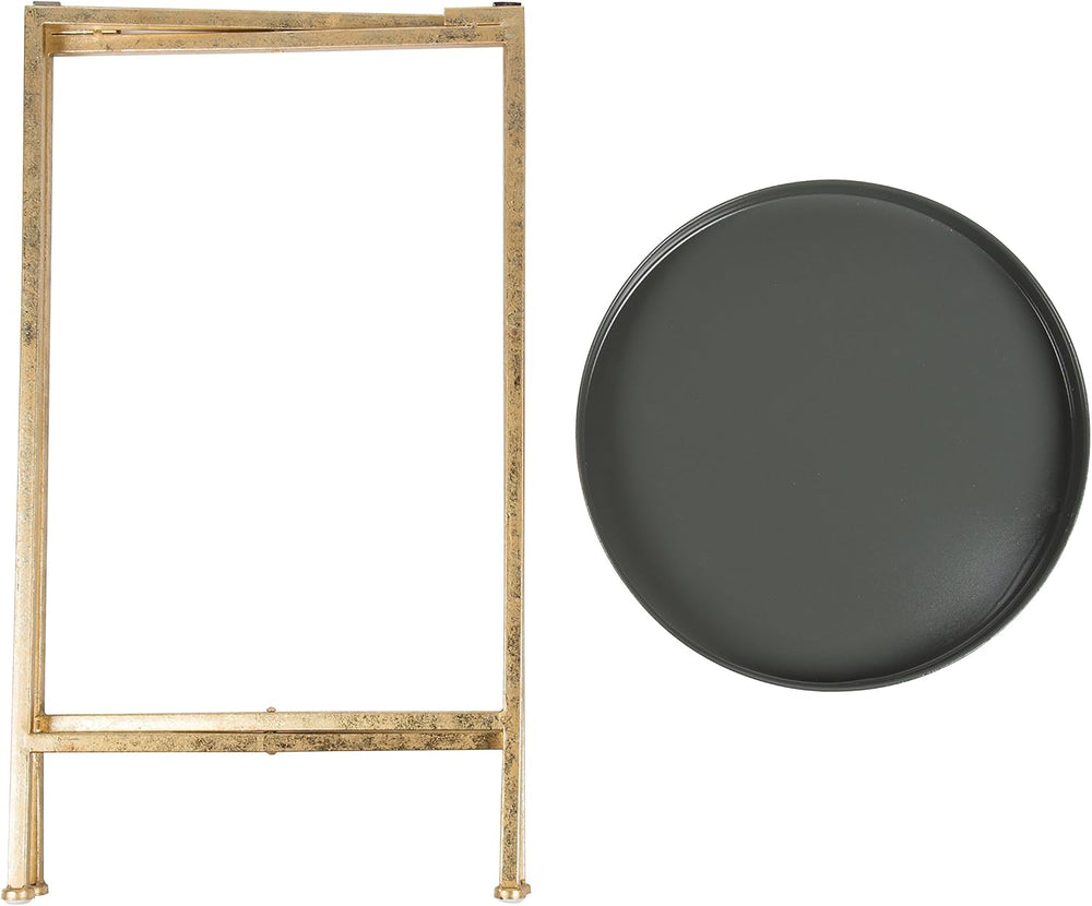 Kate and Laurel Celia Round Metal Foldable Tray Accent Table, Gray with Gold ...