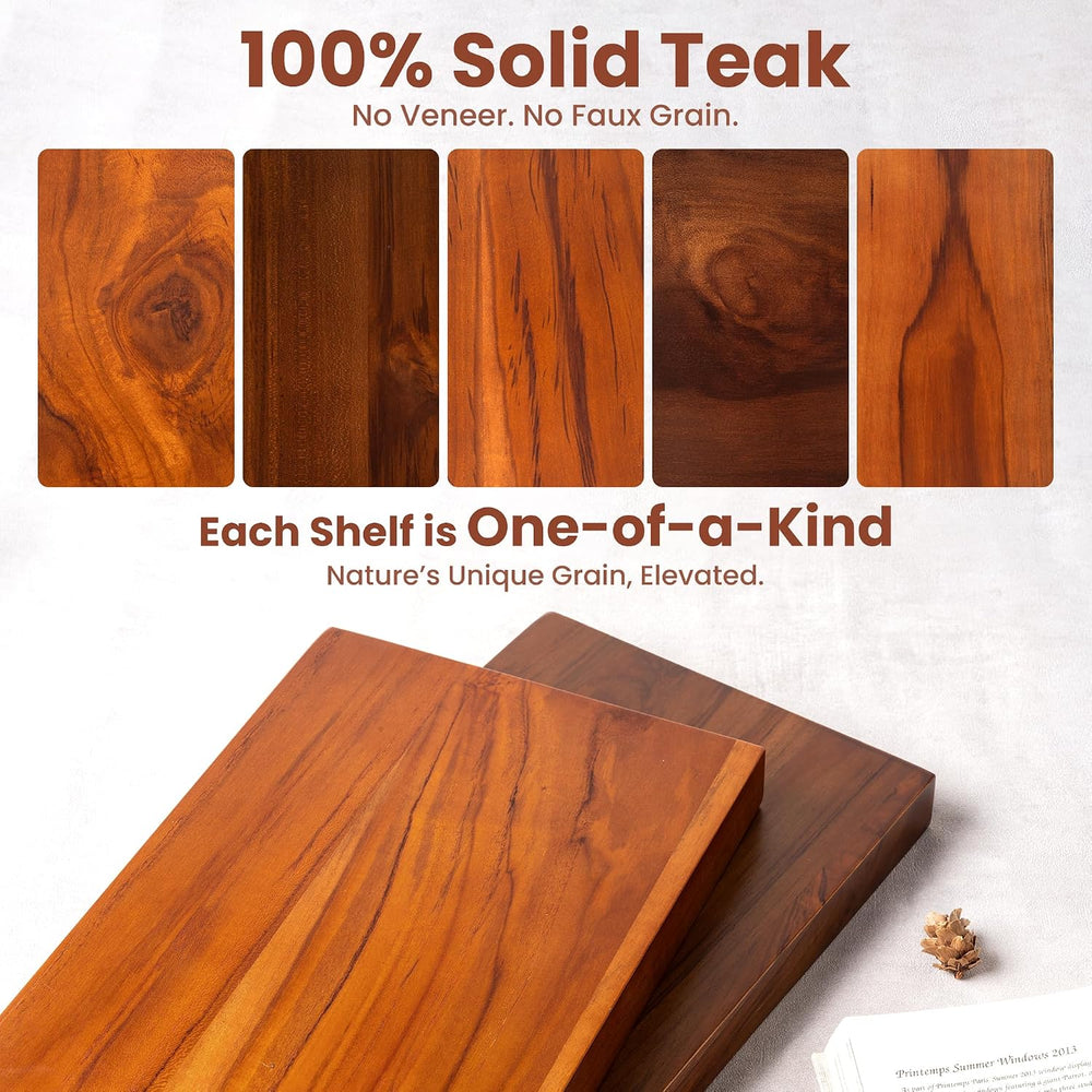 24" Teak Floating Shelves, Natural - Set of 2