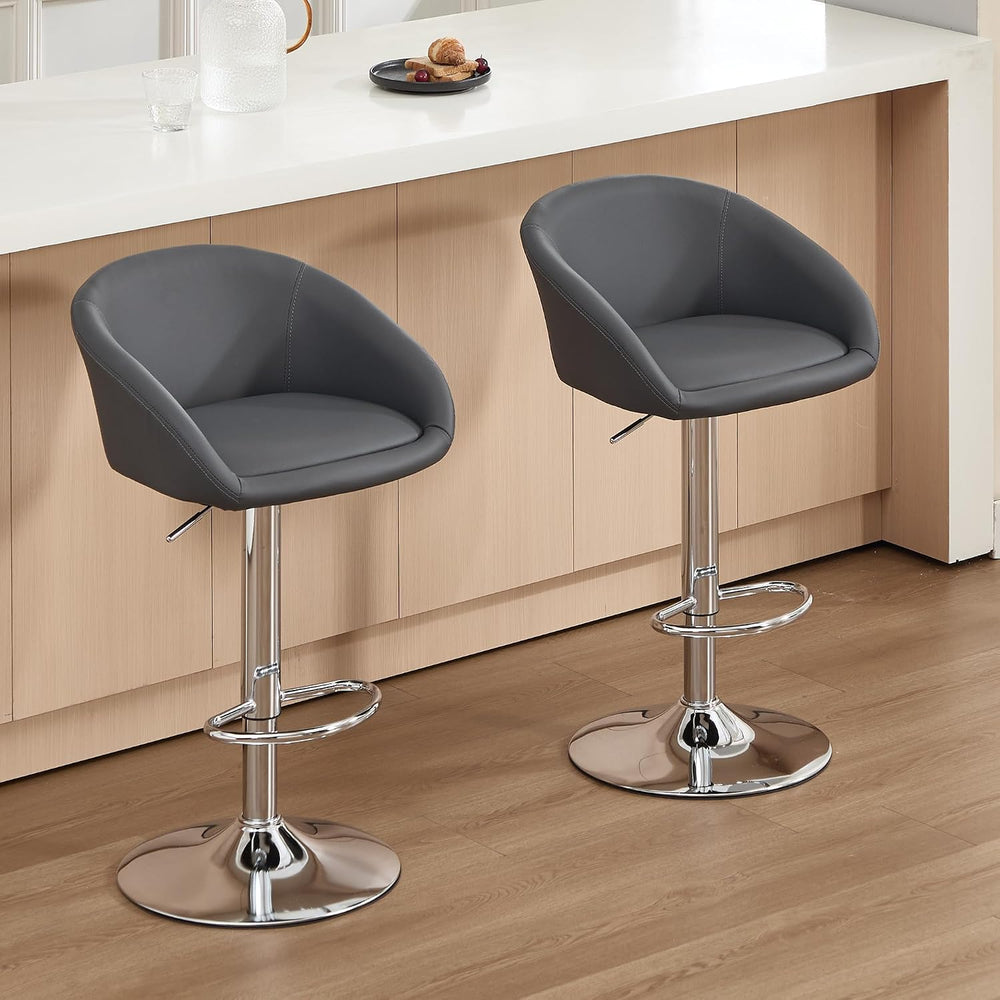 PU Leather Bar Stools Set of 2, Modern Swivel Barstools for Kitchen,Grey