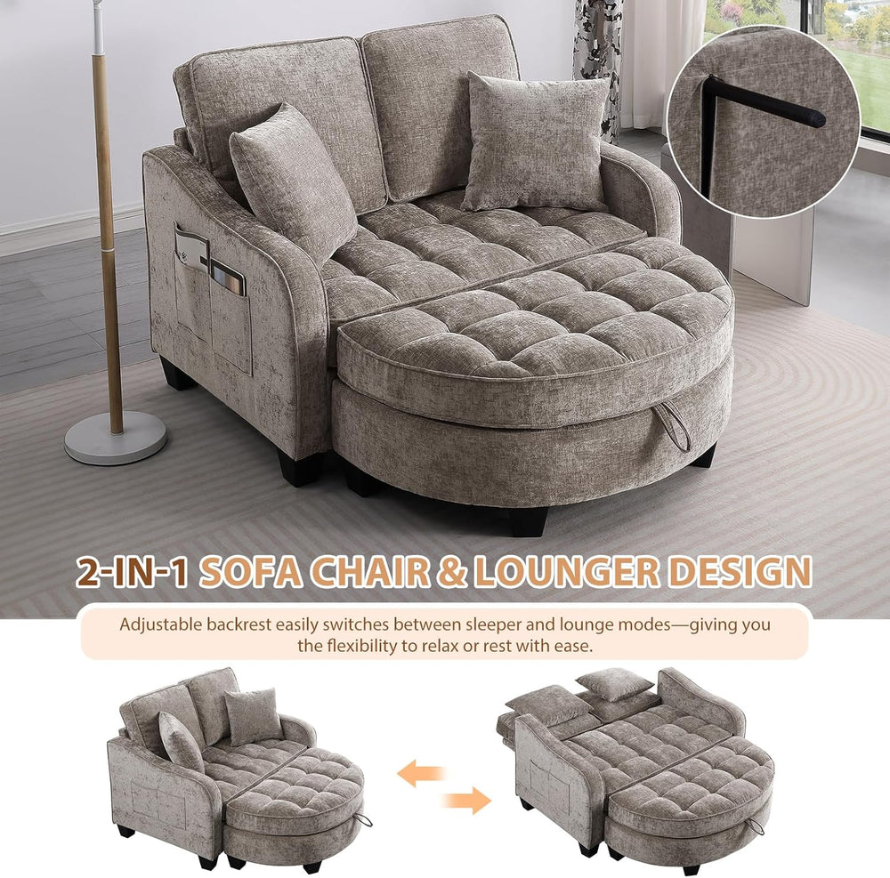 Oversized Chaise Lounge Chair Indoor with Curved Ottoman, Brown