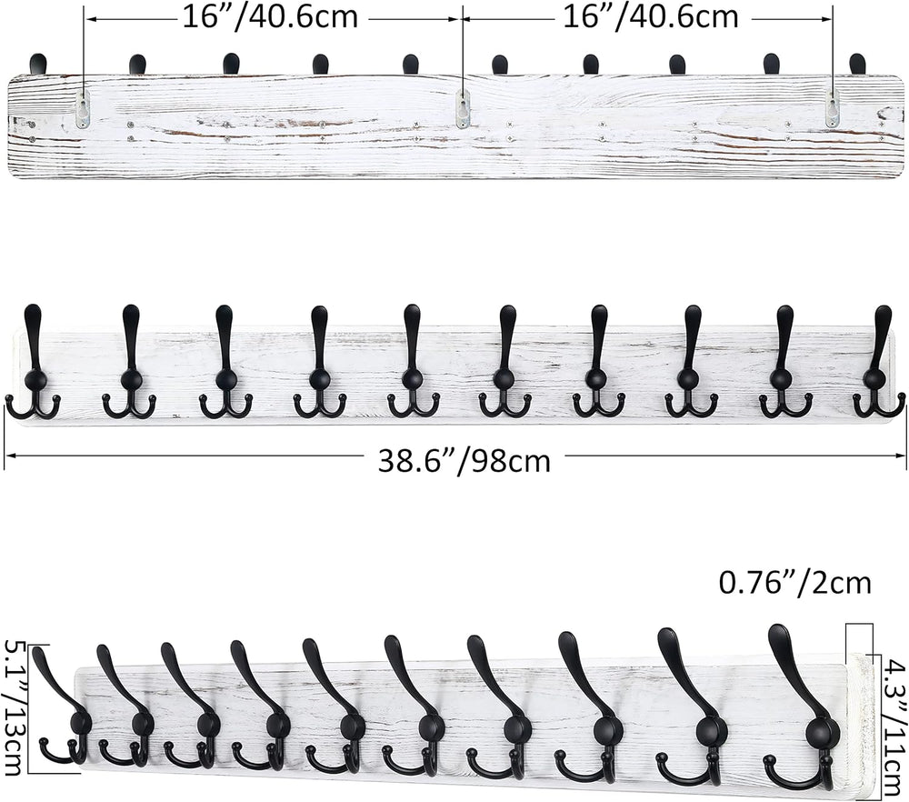 SKOLOO Coat Rack Wall Mounted - 38.3'' Long, Wooden, Heavy Duty, Rust...