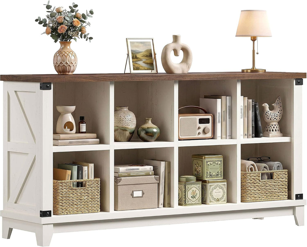 EnHomee Farmhouse 8 Cube Storage Organizer for Living Room, White