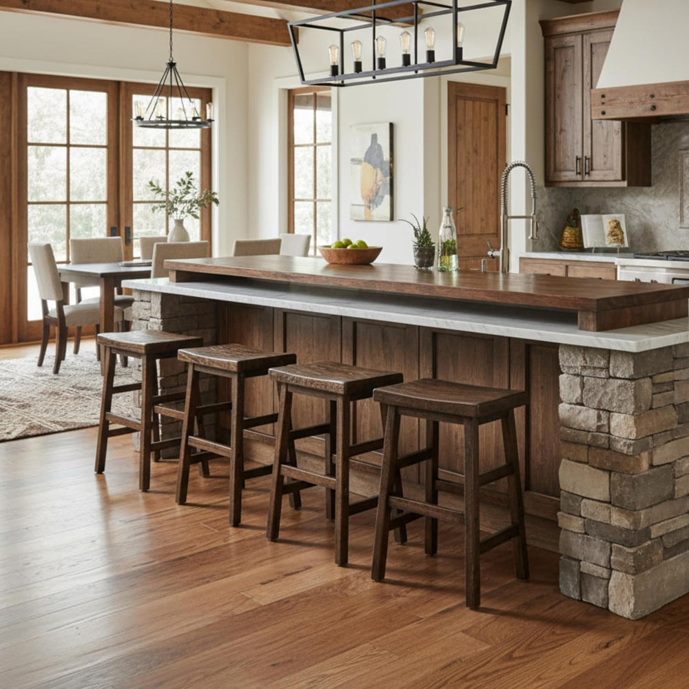 Alaterre Pomona Solid Wood Dining Bar Stool, Rustic Brown, 26 Inch