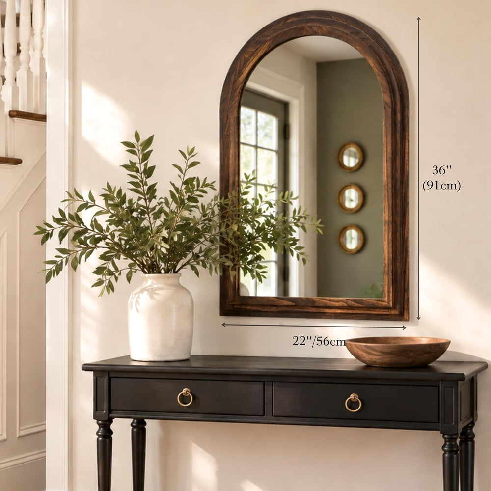 Perfnique Arched Bathroom Mirror, 36"x24" Solid Wood Frame Vanity M...