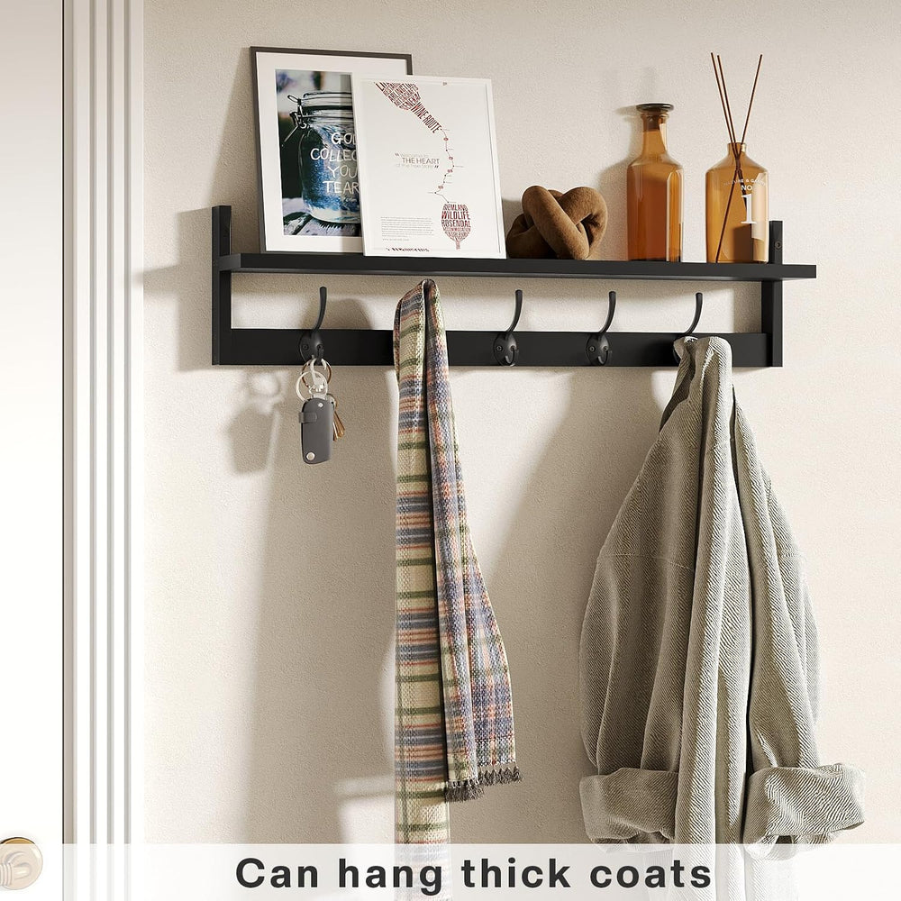 BAMEOS Wall-Mounted Shelf with Hooks - 28.9 Inch Entryway Hanging Shelf with ...
