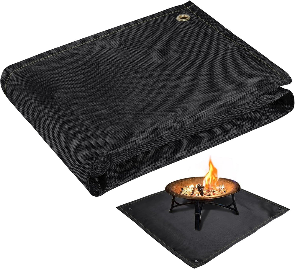 Fire Pit Mat, 37.8"x 39.4" Fireproof Blanket for Under Fire Pit, Black