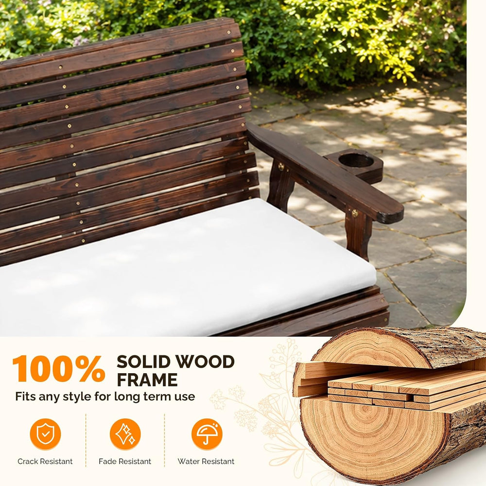 VINGLI Wooden Patio Glider with Cushion, Heavy Duty 800 LBS Outdoor Glider wi...
