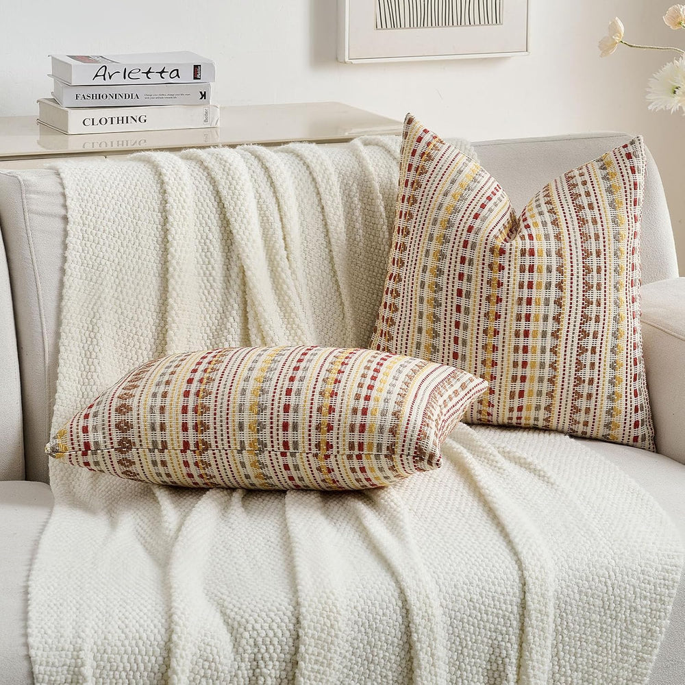 FUTEI Pack of 2 Boho Throw Pillow Covers 20x20 Inch, Brown Red
