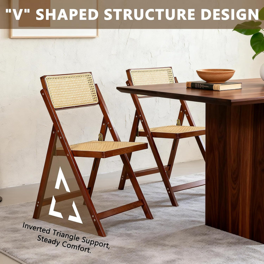 Rattan Dining Chairs Walnut Natural Resin Rattan Chair Foldable 4 Pack