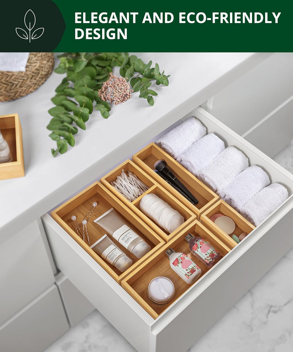 ROYAL CRAFT WOOD 5-Piece Bamboo Drawer Organizer Set โ Multi-Use Storage Tray...