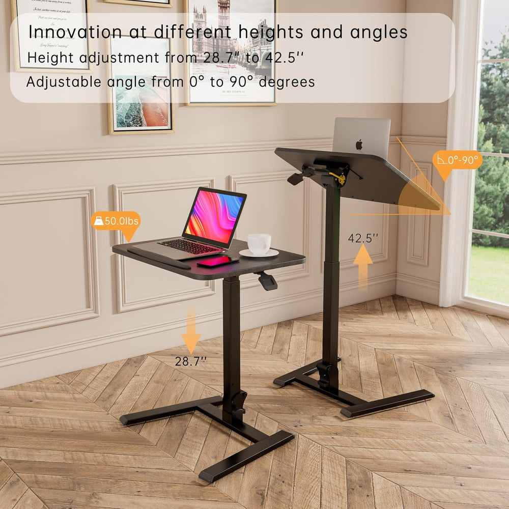 alawooder 25" Mobile Folding Desk: Pneumatic Sit-Stand, No Assembly