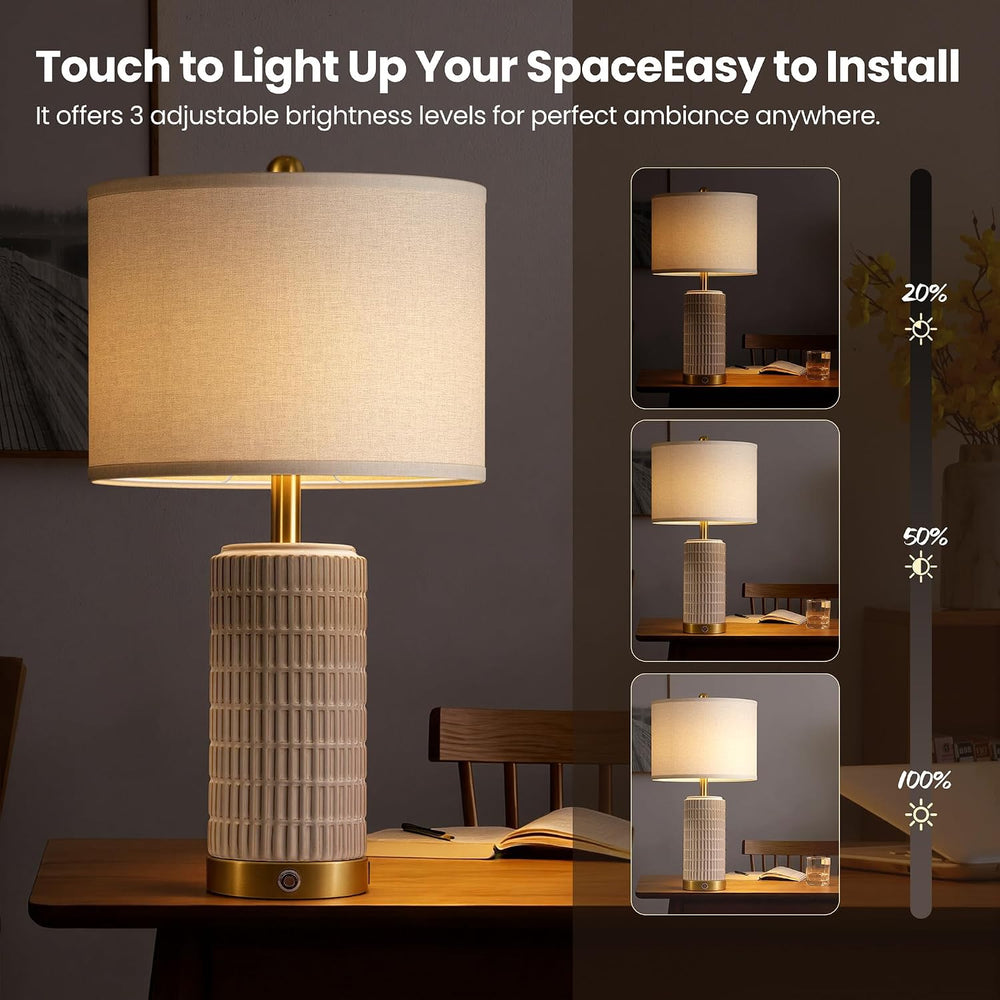 25" Ceramic Touch Table Lamp Set of 2 for bedroom and Living Room White