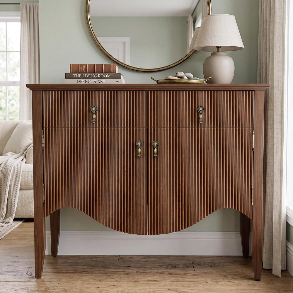 senlin 40" Fluted Console Table, Wooden Entryway Console Table with Stor...