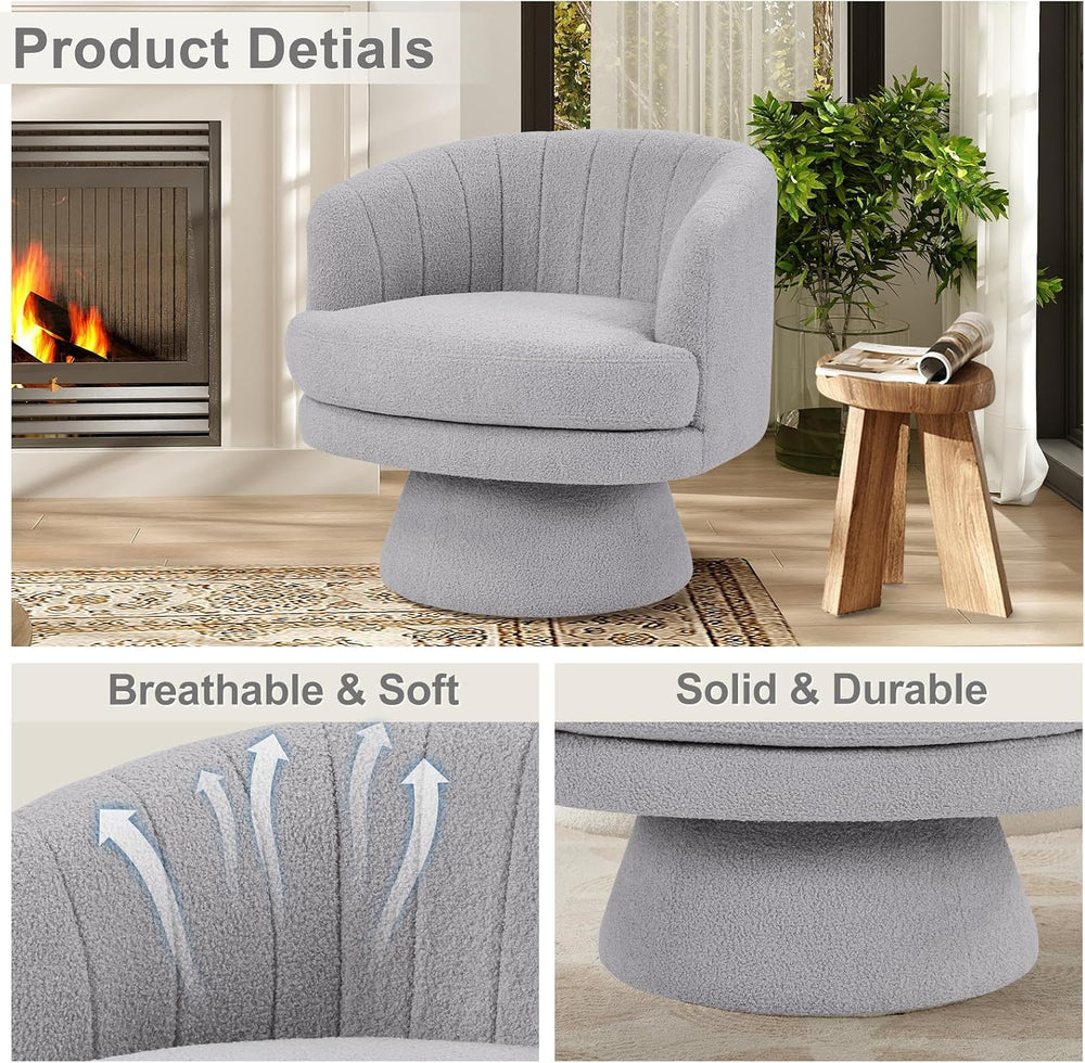 INZOY Swivel Accent Chair with Armrest, Sherpa Teddy Barrel Vanity Chairs, Mo...