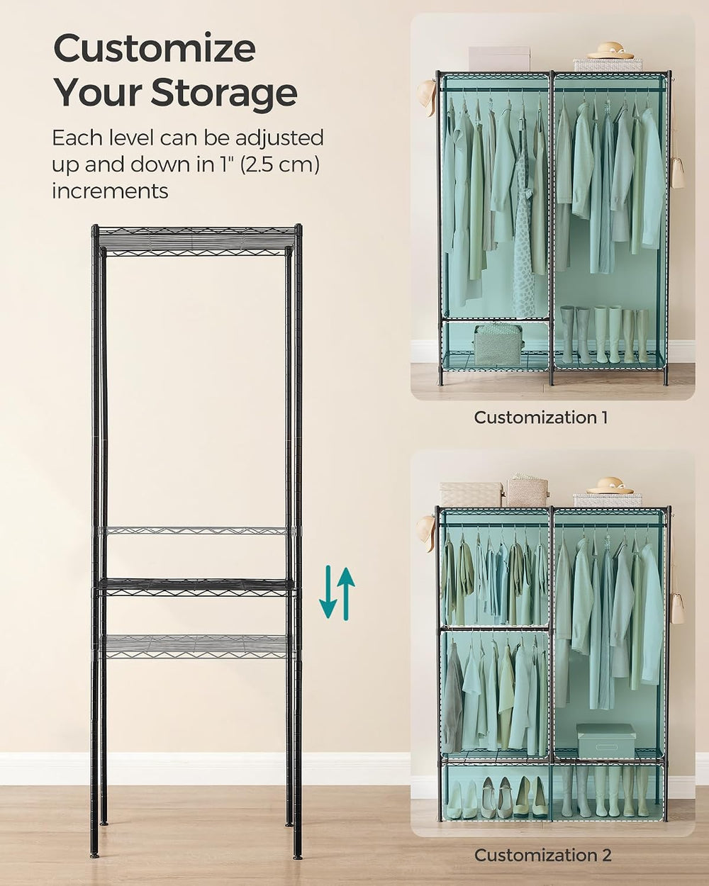 SONGMICS Clothes Rack, Freestanding Wardrobe Closet, Metal Clothing Racks, He...