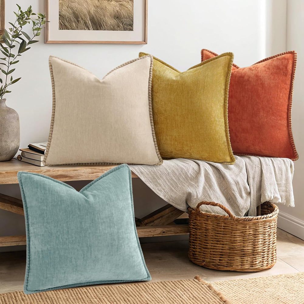 decorUhome Fall Soft Decorative Chenille Throw Pillow Covers 18x18 Set of 4