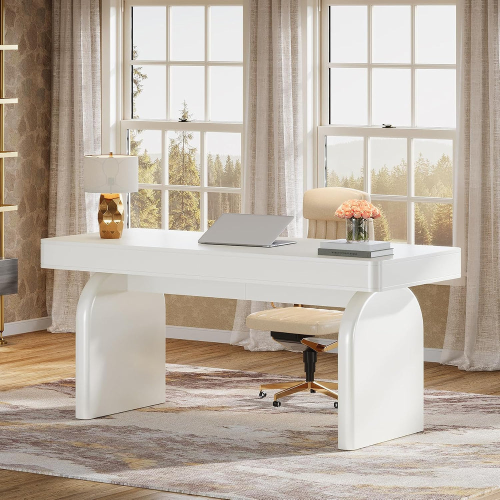 Tribesigns White Desk with Drawers, 63-Inch Modern Executive Office Desk, Glo...