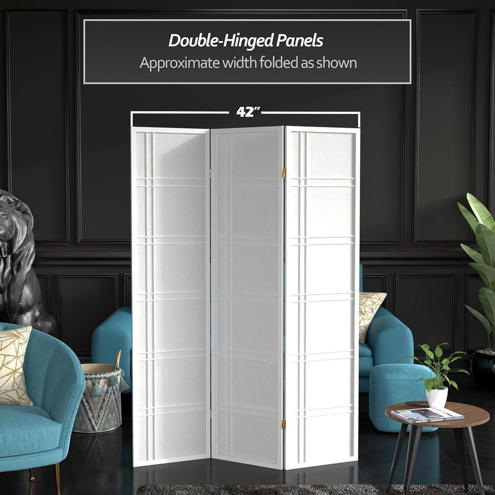 Red Lantern 6 ft. Tall Double Cross Shoji Screen - White - 3 Panels