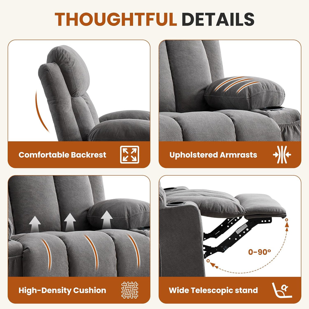 MAHOMICO Swivel Rocker Recliner Chair with Vibration Massage and Heat for Liv...