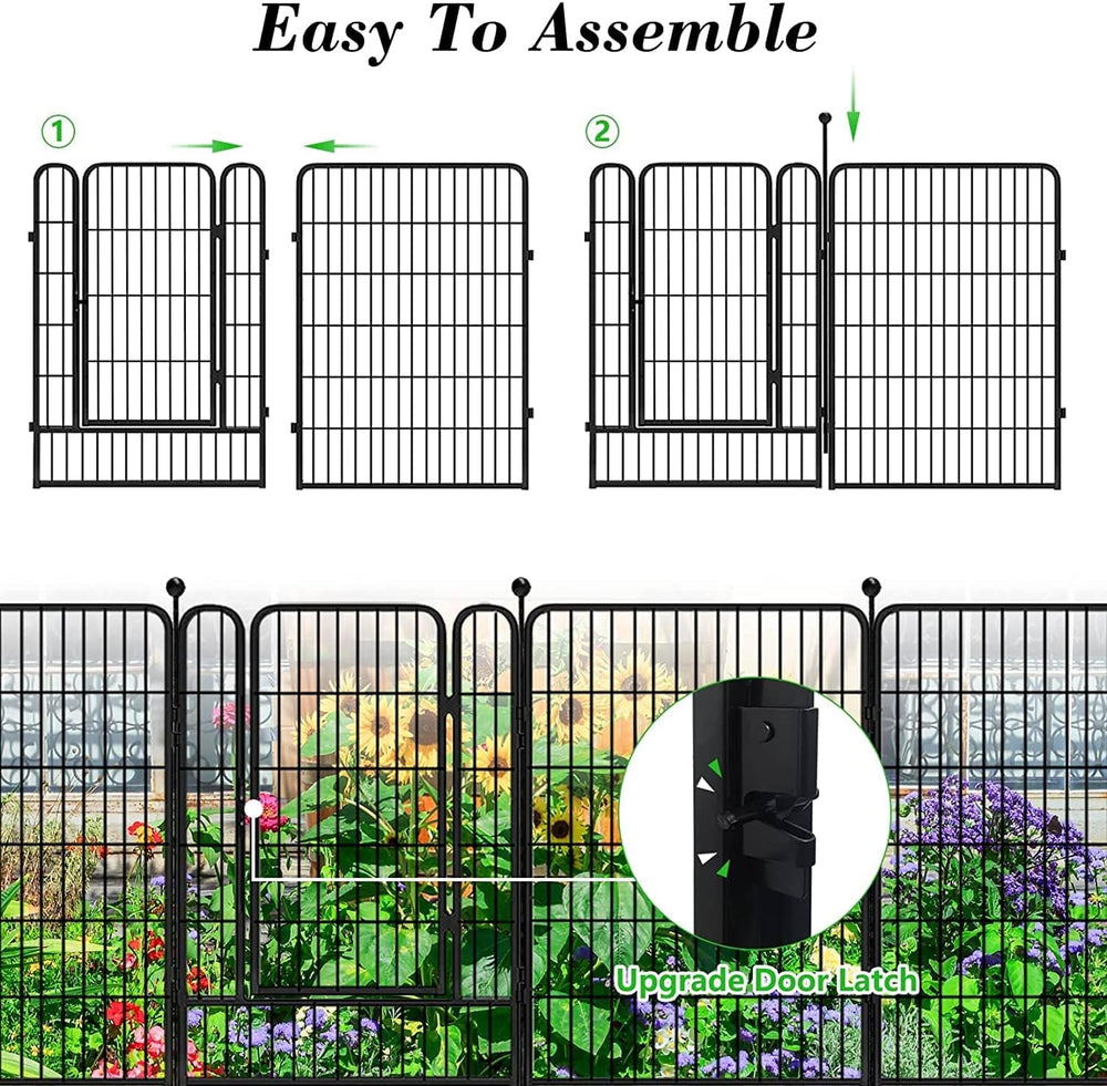 Decorative Garden Fence 24 Pack Black Metal Fence Panels 40in(H) x54ft(L) wit...