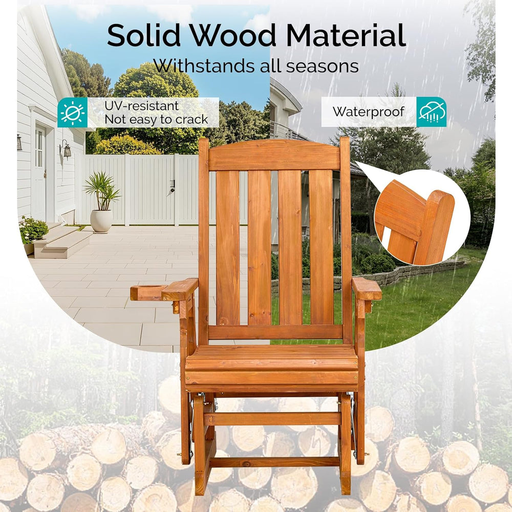 VINGLI Wooden Patio Glider, Heavy Duty 600 LBS Outdoor Glider with Cup Holder...
