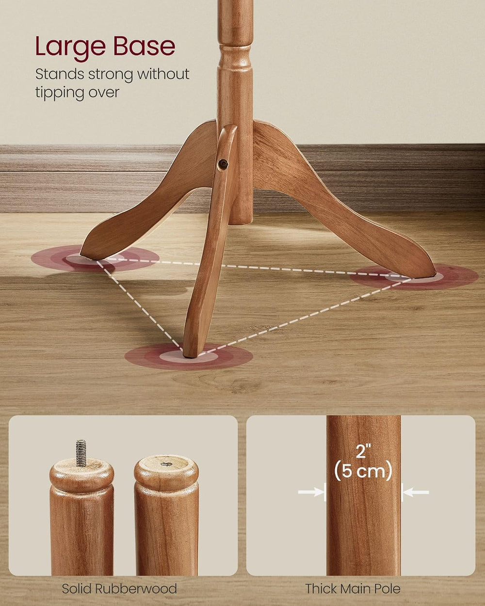 VASAGLE Freestanding Coat Rack, Rubber Wood Coat Tree with 9 Hooks