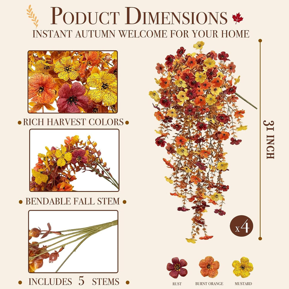 4PCS Artificial Fall Flowers for Outdoors Fall Decorations UV Resistant