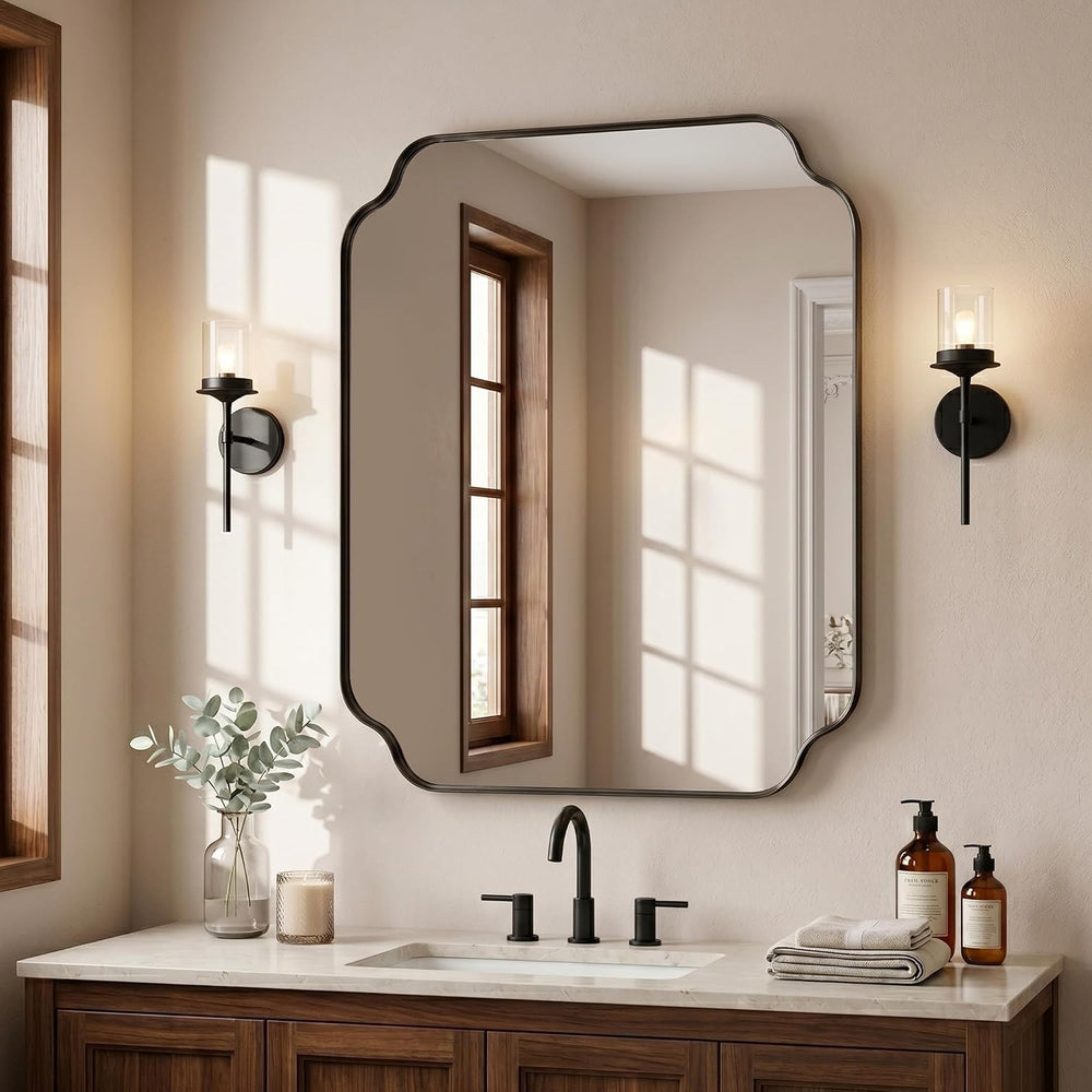 Suidia 30"x36" Bathroom Mirror for Wall, Scalloped Vanity Mirror, B...