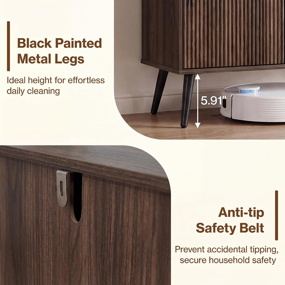 31" Small Fluted Sideboard Buffet Cabinet, Walnut.