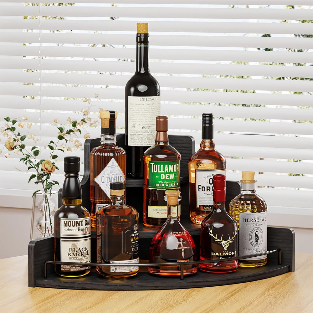 KLM Liquor Bottle Display Corner Shelf, Black