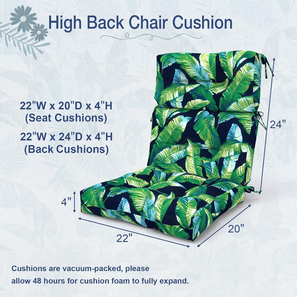 Outdoor High Back Chair Cushions Set of 2, Water-Resistant Chair Cushions for...