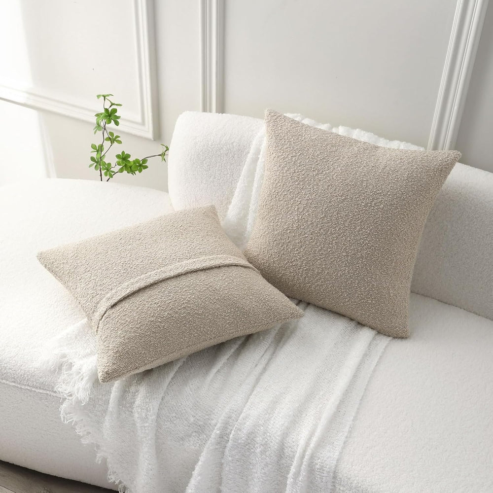 FUTEI Pack of 2 Boucle Textured Throw Pillow Covers 20x20 Inch, Beige