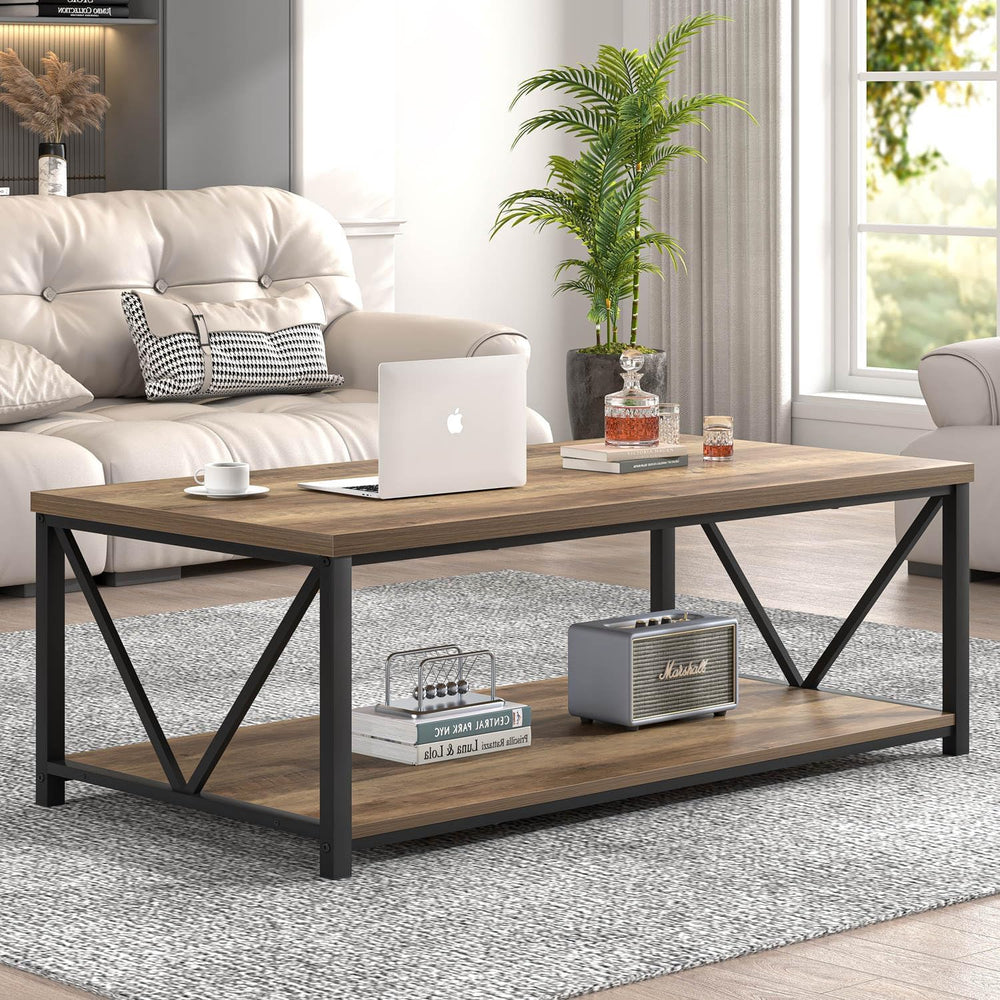 FOLUBAN Modern Coffee Table, Living Room Center Table with Storage, Wood and ...