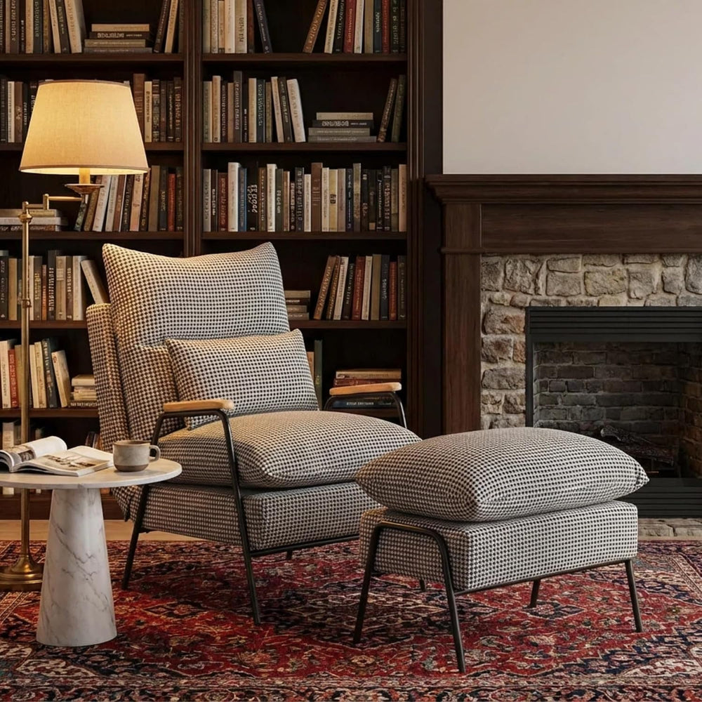 MCombo Accent Recliner Chair with Ottoman, Modern Fabric Armchair, Upholstere...