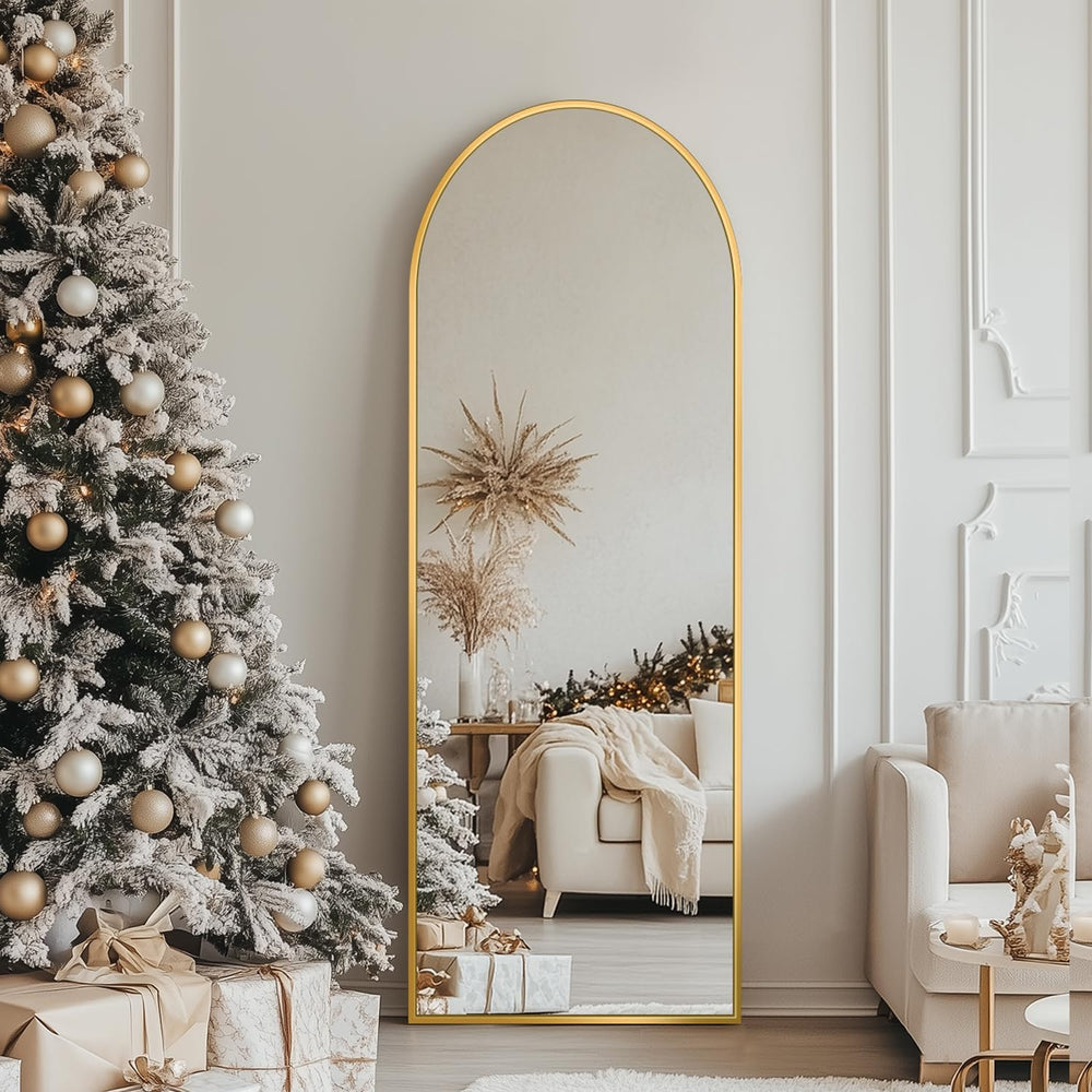 Antok 56" x14” Arched Full Length Mirror, Floor Mirror with Stand,Gold