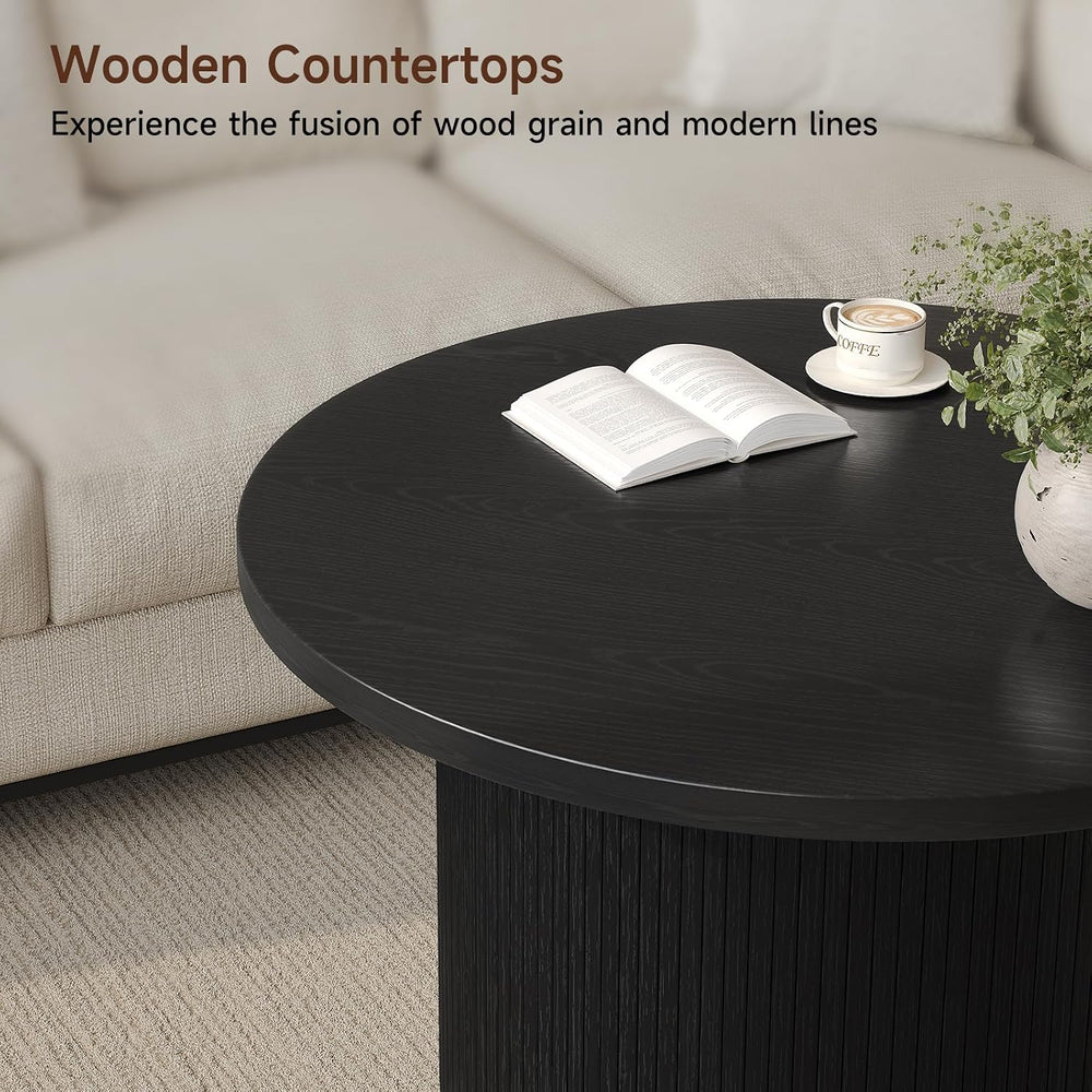 ComfyCorner 31.5" Round Coffee Table, Mid Century Modern Fluted Drum Table